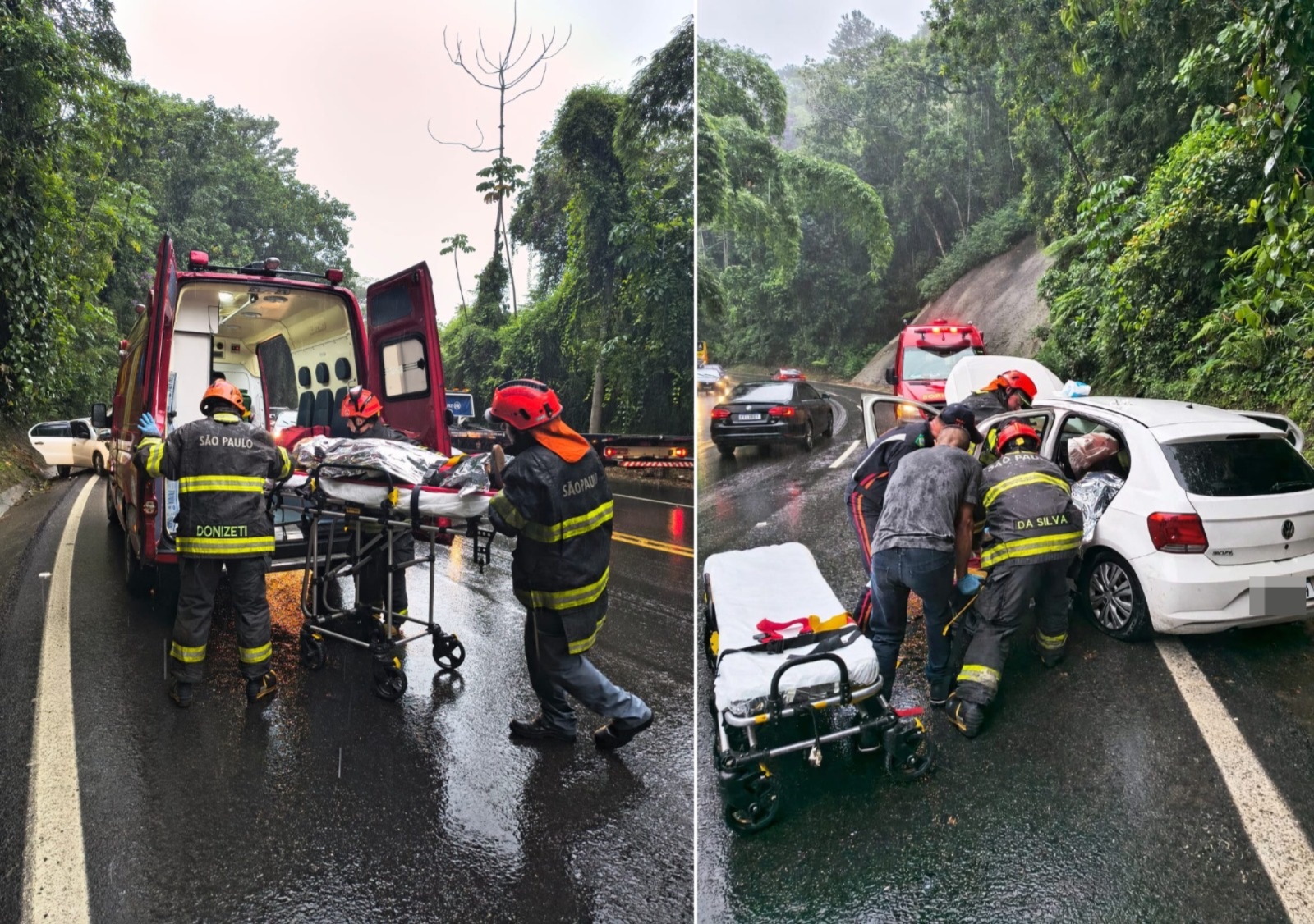 Caminhão tomba e atinge carro na Rio-Santos em Caraguatatuba