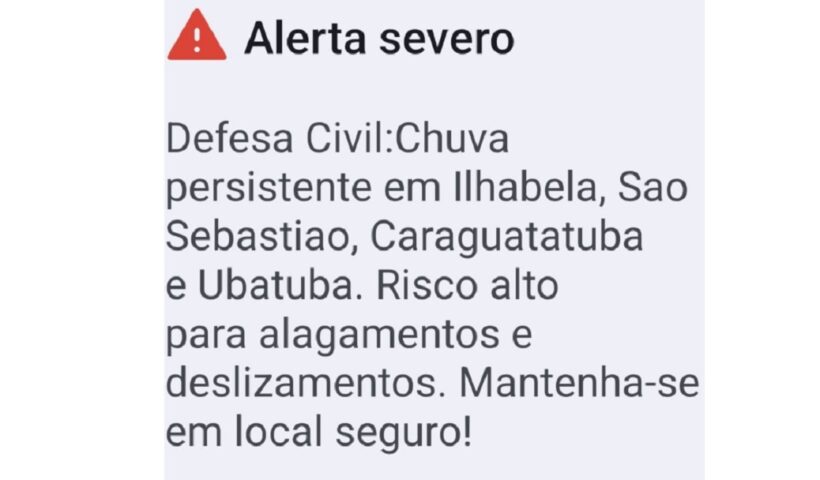 Alerta de chuva atinge Ubatuba e todo o litoral norte