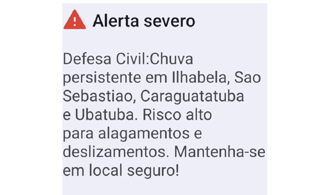 Alerta de chuva atinge Ubatuba e todo o litoral norte