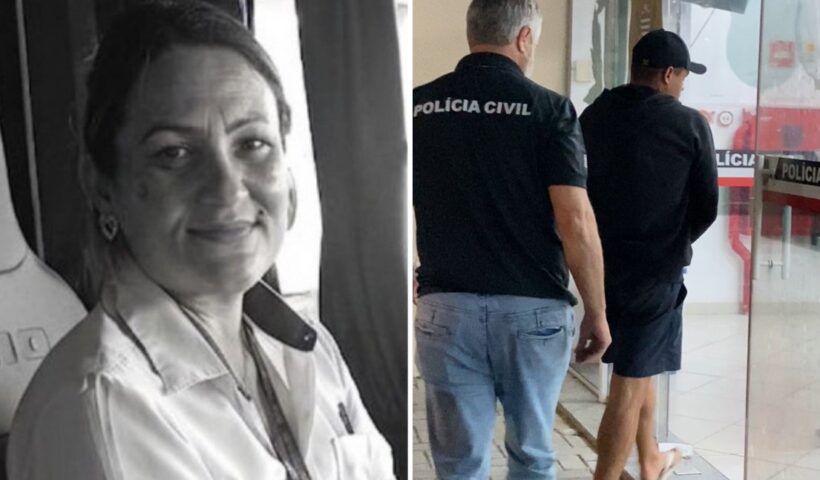 suspeito de feminicídio de ex-companheira entrando algemado na delegacia da polícis civil em sjc