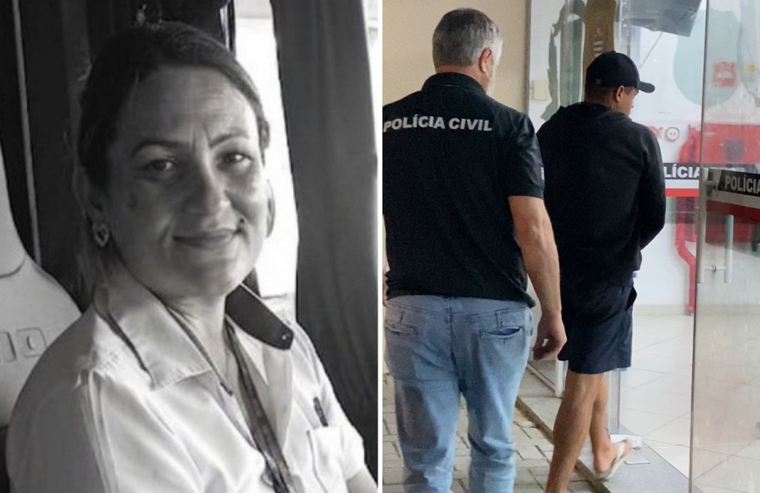 suspeito de feminicídio de ex-companheira entrando algemado na delegacia da polícis civil em sjc