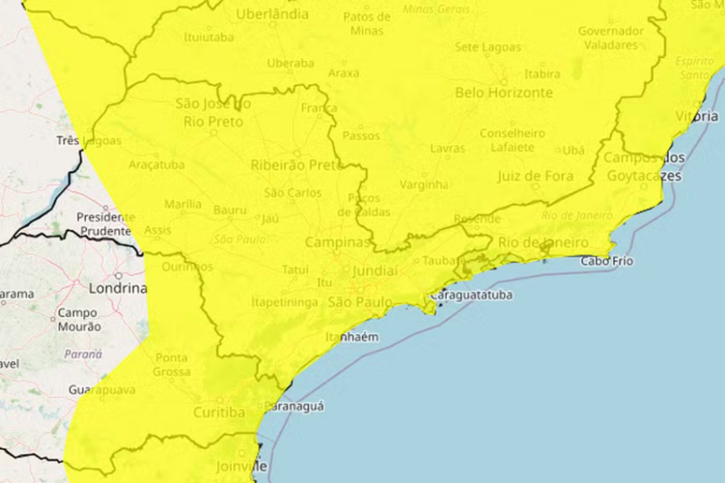 INMET emite alerta de tempestade para o Vale do Paraíba e regiões de São Paulo nesta sexta (12), com risco de chuva e ventos de até 100 km/h.