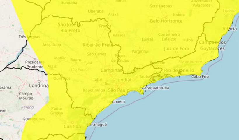 INMET emite alerta de tempestade para o Vale do Paraíba e regiões de São Paulo nesta sexta (12), com risco de chuva e ventos de até 100 km/h.