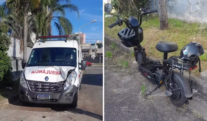 Colisão entre ambulância e moto elétrica deixa mulher e criança feridas em São José dos Campos