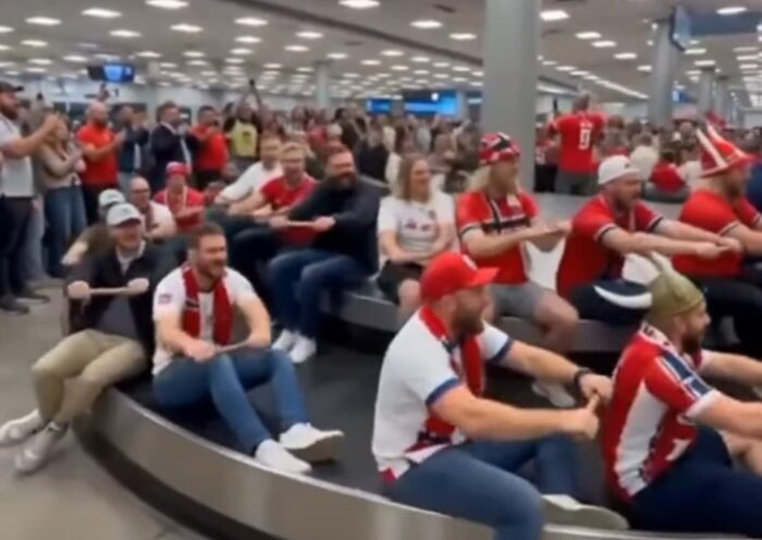 Vídeo de torcedores da Noruega "remando para casa" no aeroporto viraliza após eliminação na Copa do Mundo