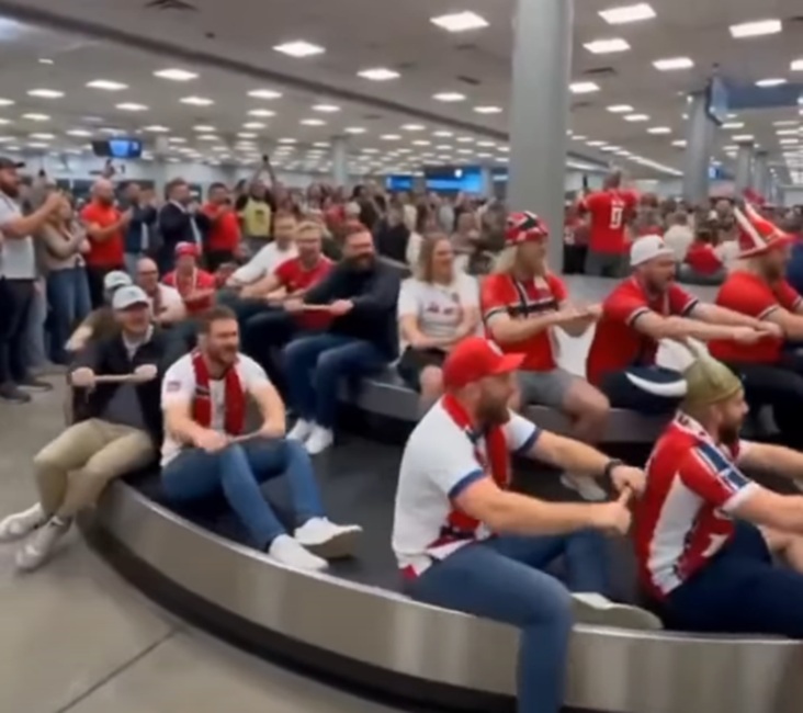 Vídeo de torcedores da Noruega "remando para casa" no aeroporto viraliza após eliminação na Copa do Mundo