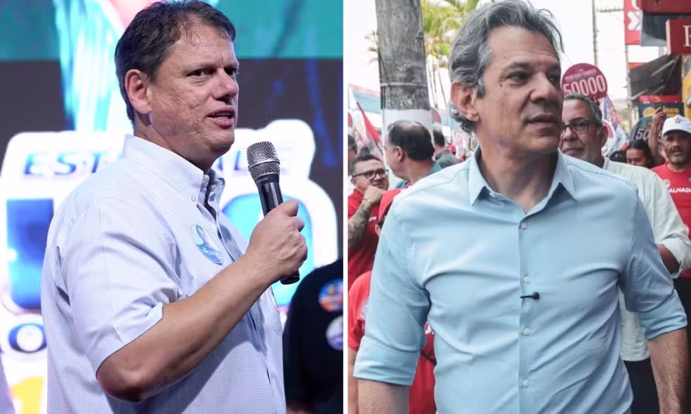 Tarcísio de Freitas (Republicanos) e Fernando Haddad (PT) em agendas de campanhas ao governo de SP
