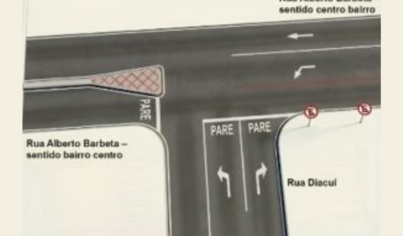 Guaratinguetá terá mudança experimental no trânsito a partir desta segunda-feira (10), no cruzamento das ruas Alberto Barbeta e Diacuí.
