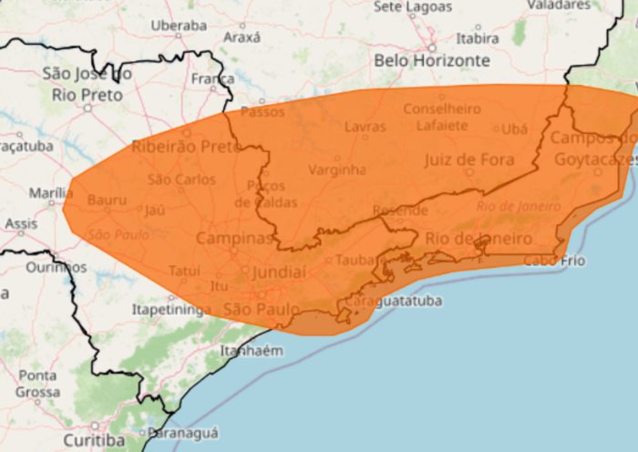 INMET emite alerta de tempestade com grau de perigo para esta segunda-feira, com chuva de até 100 mm, ventos fortes e granizo.