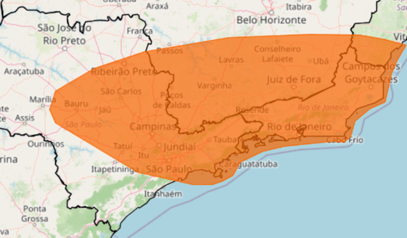 INMET emite alerta de tempestade com grau de perigo para esta segunda-feira, com chuva de até 100 mm, ventos fortes e granizo.
