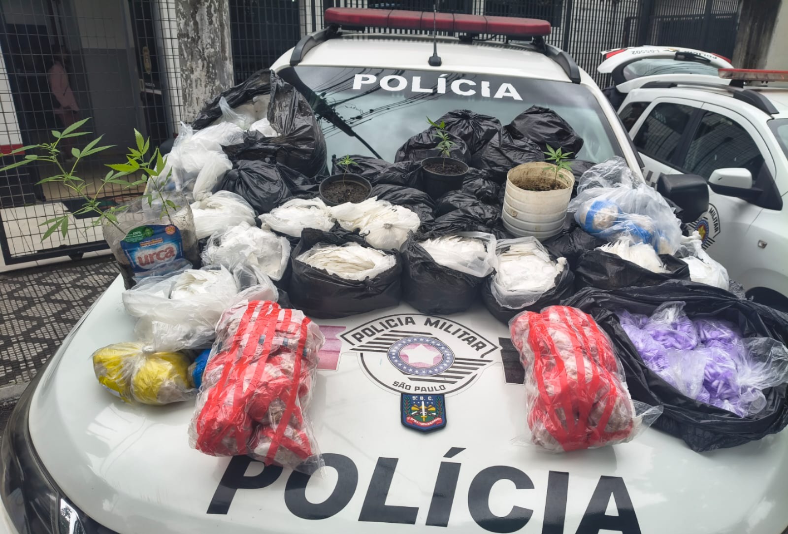 Foram apreendidos 34,3 quilos de cocaína, 5,9 quilos de crack e 5,9 quilos de dry, totalizando mais de 46 quilos de drogas.