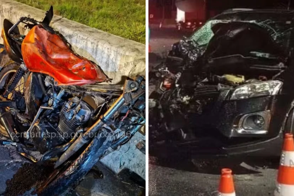 Acidente entre moto e carro na Rodovia dos Tamoios, em São Sebastião, deixa dois mortos e três feridos na noite de quarta-feira (21).