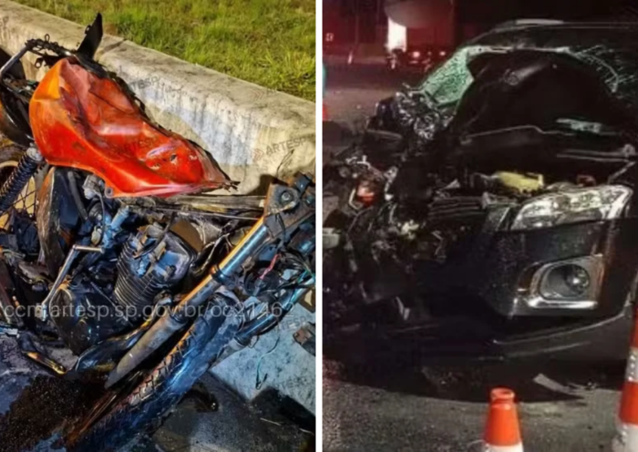 Acidente entre moto e carro na Rodovia dos Tamoios, em São Sebastião, deixa dois mortos e três feridos na noite de quarta-feira (21).