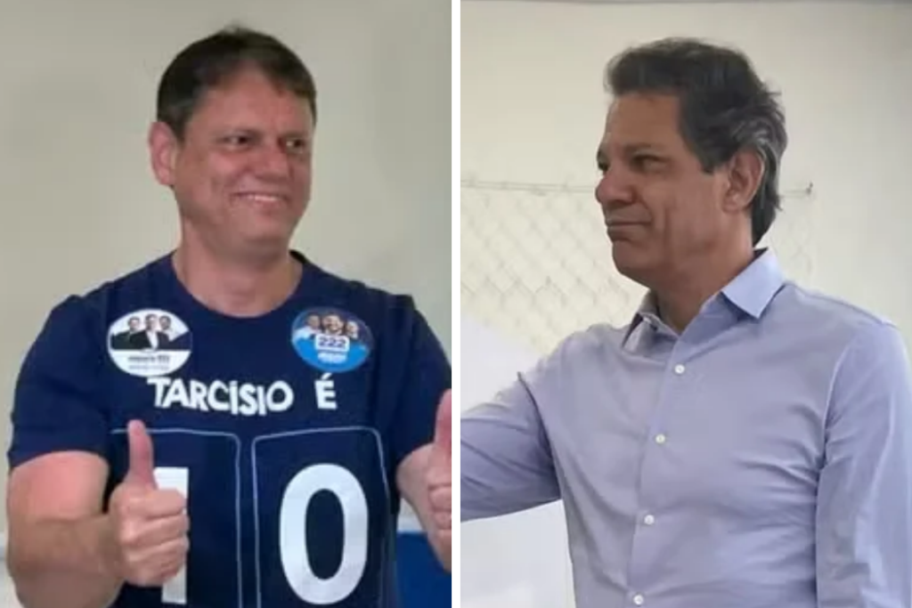 Haddad e Tarcísio de Freitas votaram em São Paulo neste domingo (4), no primeiro turno das eleições, e comentaram a reta final da campanha.