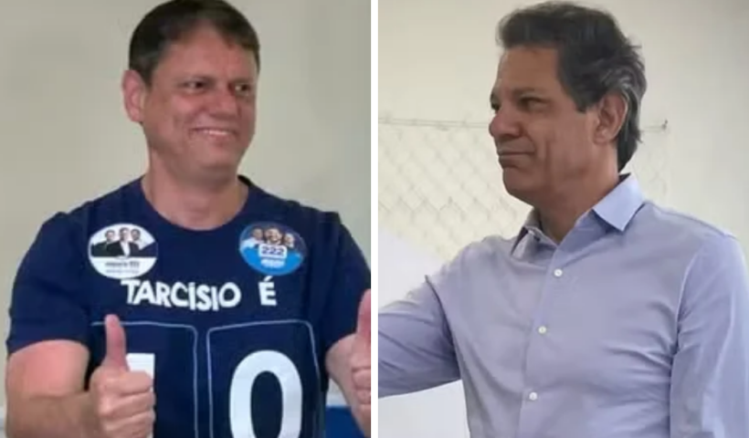 Haddad e Tarcísio de Freitas votaram em São Paulo neste domingo (4), no primeiro turno das eleições, e comentaram a reta final da campanha.